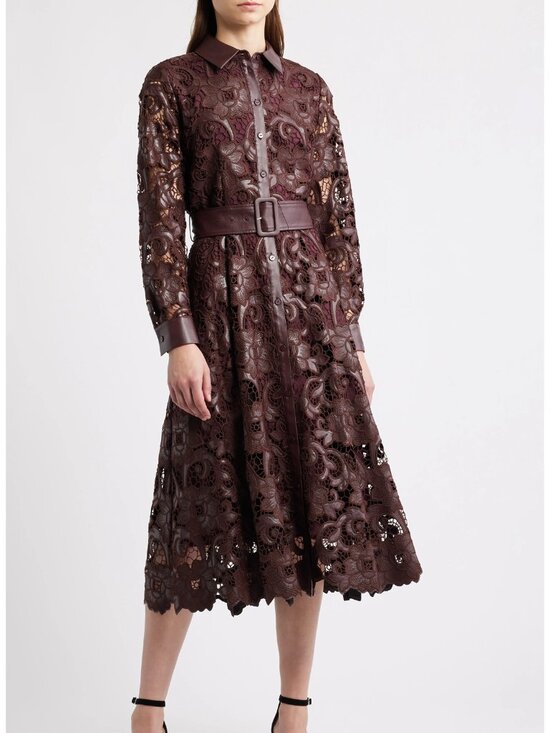 Elie Tahari Dresses & Skirts - Elie Tahari Chayenne Long Sleeve Faux Leather & Lace Shirtdress